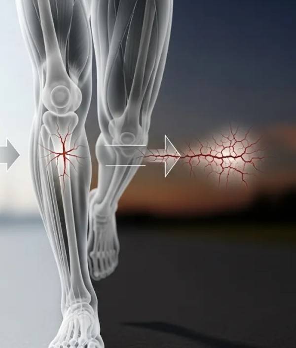Illustration anatomique d'une fracture de fatigue au tibia