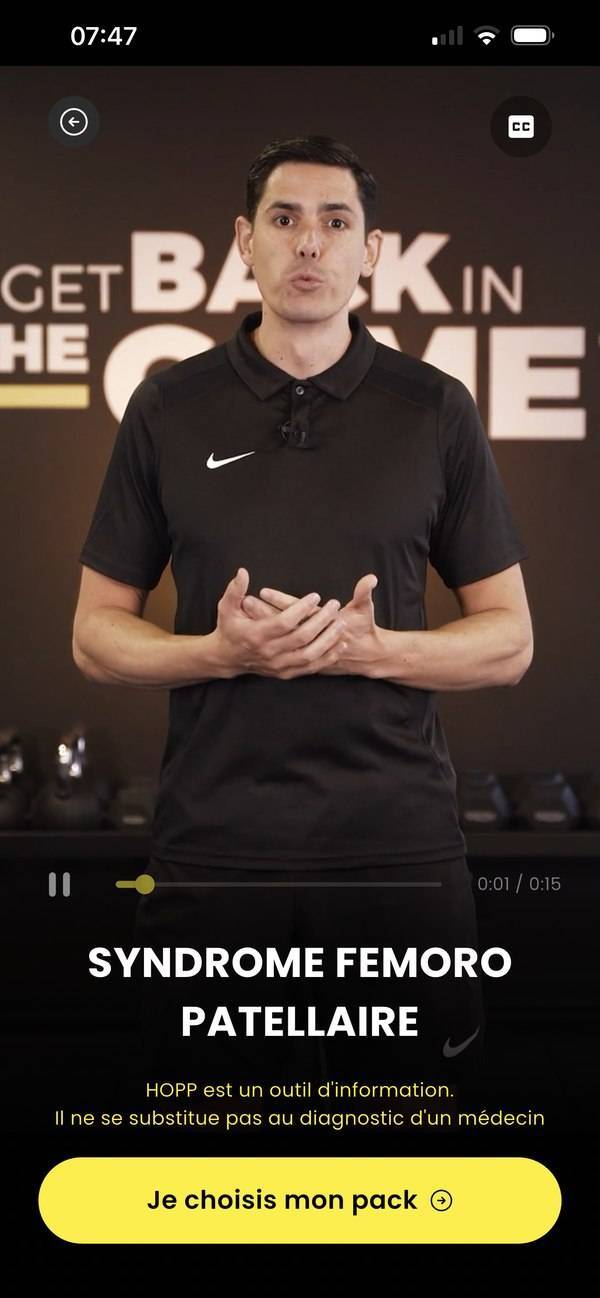 Explication d'une blessure sur l'application HOPP