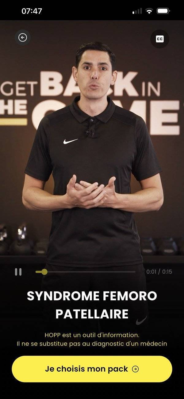 Explication d'une blessure sur l'application HOPP